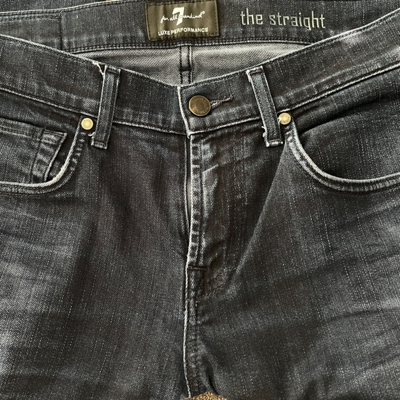 7 For All Mankind The Straight Jeans Mens Size 32 Dark Blue Mid Rise - Picture 8 of 11